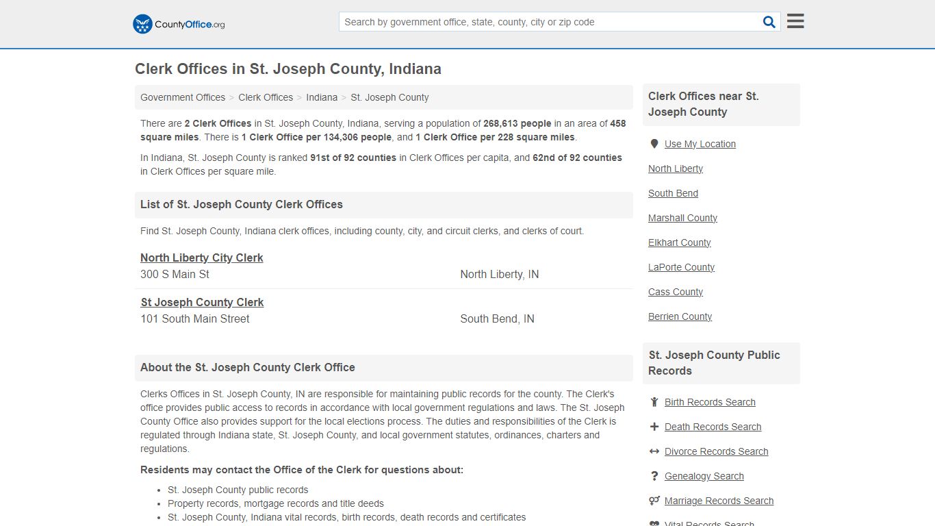 Clerk Offices - St. Joseph County, IN (County & Court Records)